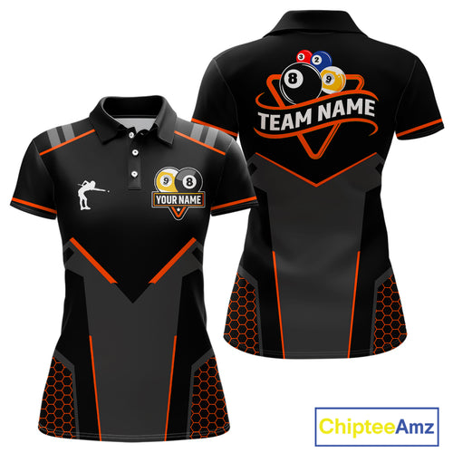 Personalized 8&9 Ball Pool Billiard Polo, 1/4 Zip For Women Custom Team Billiard Jersey|Orange TDM4049