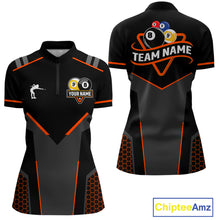 Load image into Gallery viewer, Personalized 8&amp;9 Ball Pool Billiard Polo, 1/4 Zip For Women Custom Team Billiard Jersey|Orange TDM4049