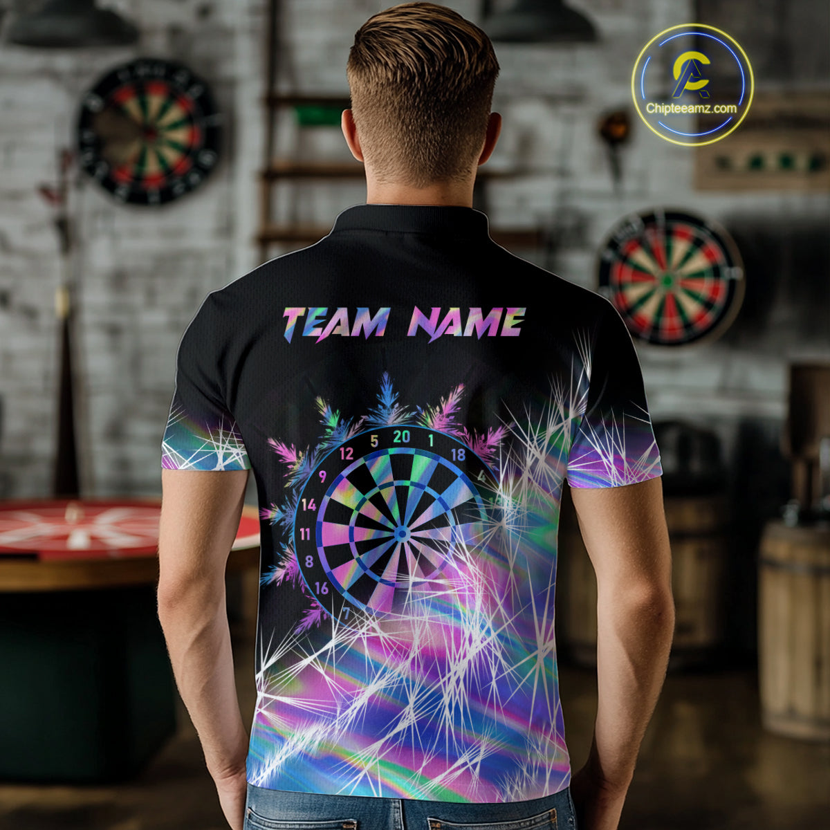 Holographic Icy Lights Men Darts Polo & Quarter Zip Custom Dart Shirts For Team Darts Jerseys TDM4641