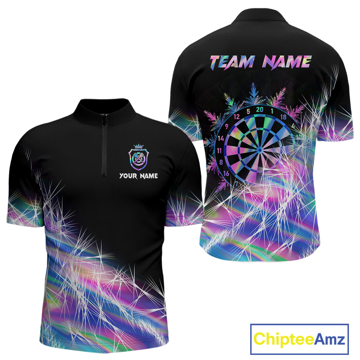 Holographic Icy Lights Men Darts Polo & Quarter Zip Custom Dart Shirts For Team Darts Jerseys TDM4641