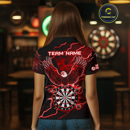Personalized Thunder Lightning Eagle Red Darts Shirt Polo & Quarter Zip For Women Dart Team Jersey TDM4835