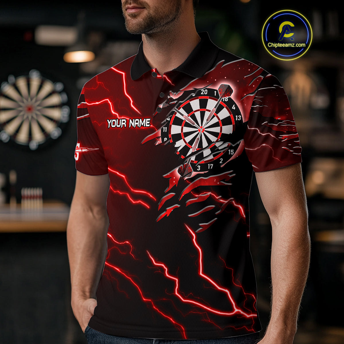 Personalized Thunder Lightning Eagle Red Darts Shirt Polo & Quarter Zip For Men Dart Team Jersey TDM4835