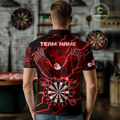 Personalized Thunder Lightning Eagle Red Darts Shirt Polo & Quarter Zip For Men Dart Team Jersey TDM4835