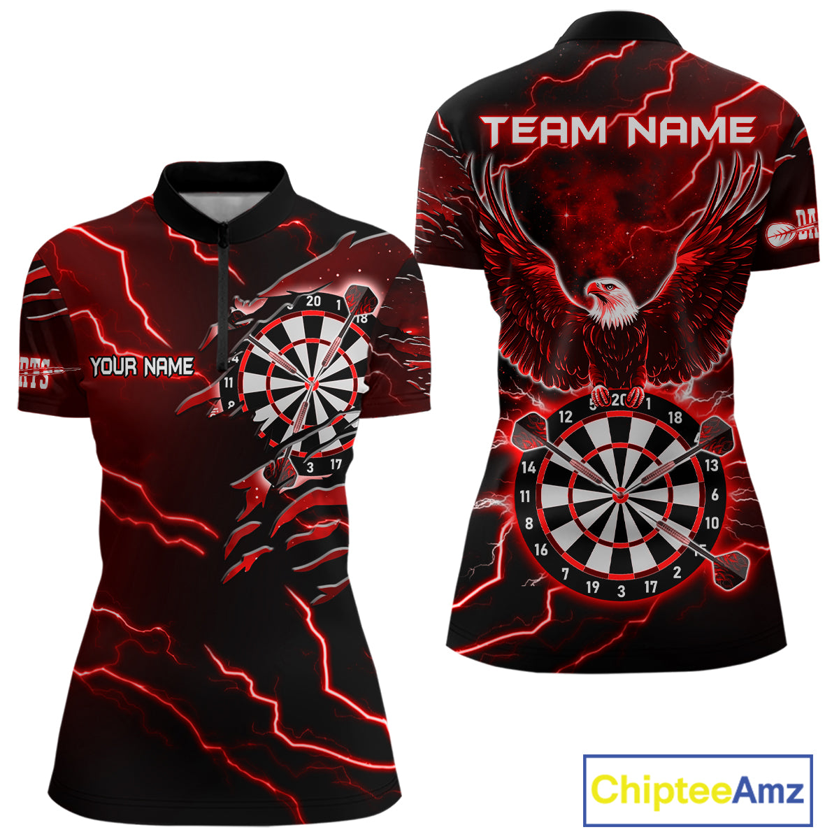 Personalized Thunder Lightning Eagle Red Darts Shirt Polo & Quarter Zip For Women Dart Team Jersey TDM4835