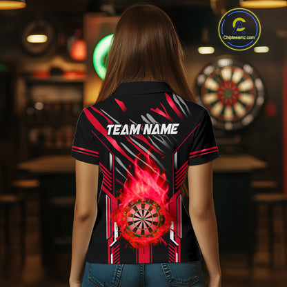 3D Darts Board Fire Flame Custom Dart Shirts For Women, Best Dart League Jerseys Team Uniform |Red TDM5051