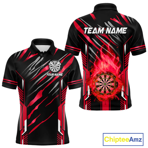 3D Darts Board Fire Flame Custom Dart Shirts For Men, Best Dart League Jerseys Team Uniform |Red TDM5051