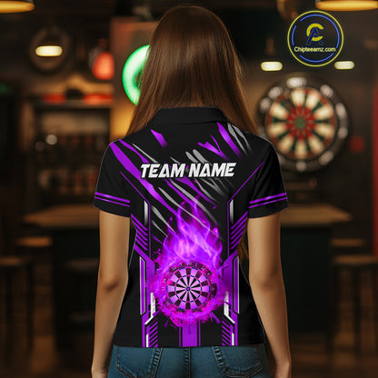3D Darts Board Fire Flame Custom Dart Shirts For Women, Dart League Jerseys Team Uniform |Purple TDM5052