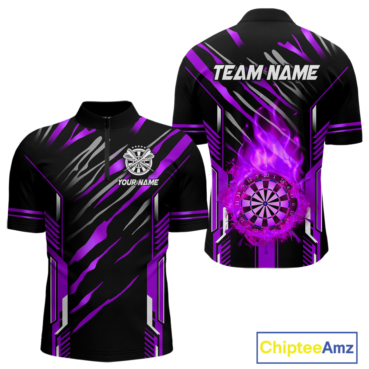 3D Darts Board Fire Flame Custom Dart Shirts For Men, Dart League Jerseys Team Uniform |Purple TDM5052
