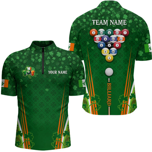 St Patrick's Day Billiard Ball Custom Shamrock Men 1/4 Zip Shirts, Patrick Billiards Gifts TDM0965