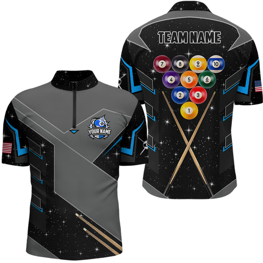Personalized 10 Ball Pool Billiard Men Quarter-Zip Shirts, 9 Ball Billiard Attire Jerseys TDM0959