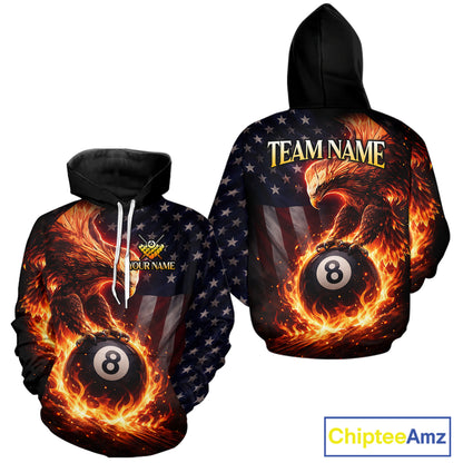 American Flag Flame 8 Ball Eagle Billiard Hoodie For Men And Women Custom 8 Ball Hoodie Team Jersey TDM5787