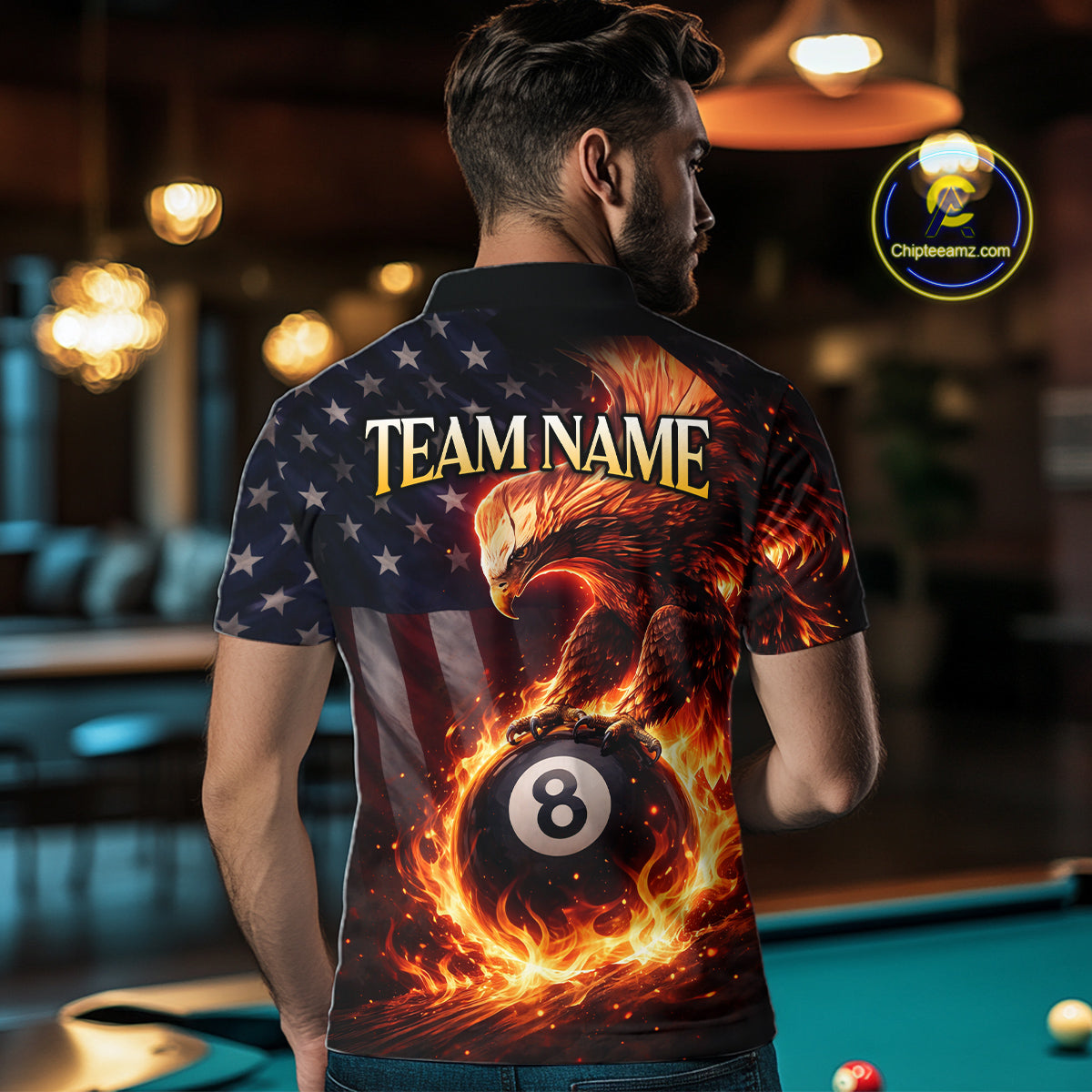 American Flag Flame 8 Ball Eagle Billiard Shirt For Men Custom Pool Team Shirt, Billiard Jersey TDM5787