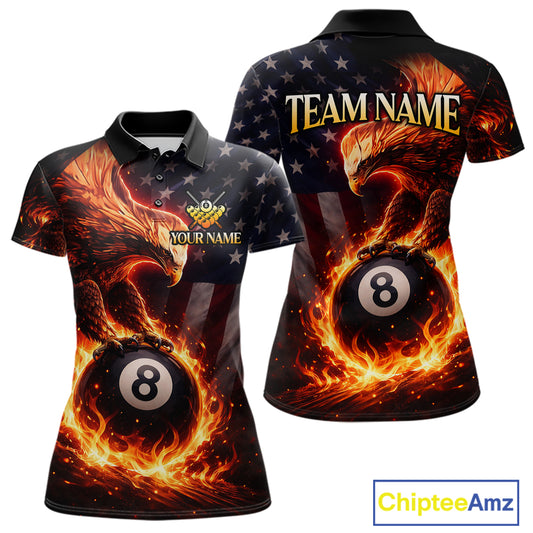 American Flag Flame 8 Ball Eagle Billiard Shirt For Women Custom Pool Team Shirt, Billiard Jersey TDM5787