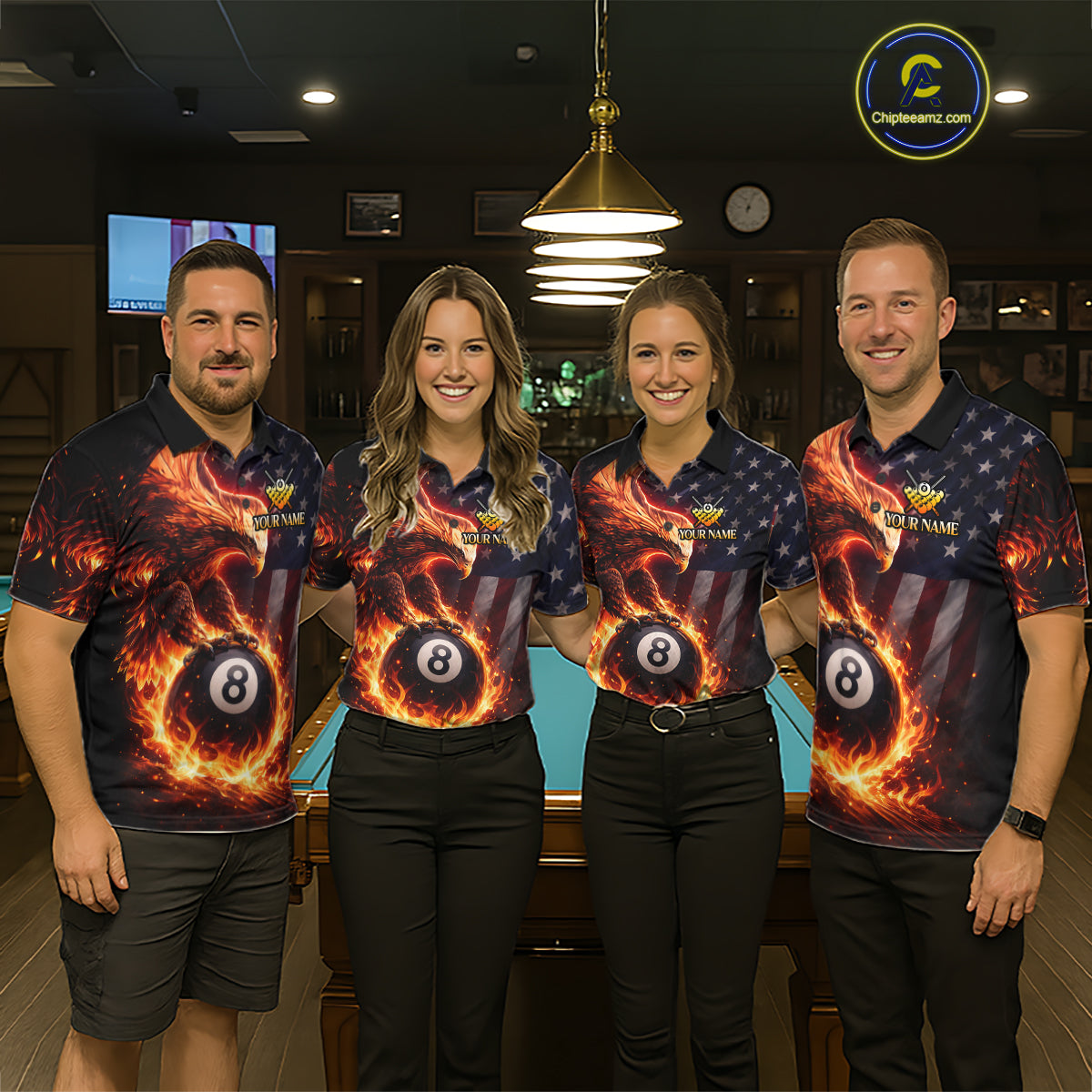 American Flag Flame 8 Ball Eagle Billiard Shirt For Women Custom Pool Team Shirt, Billiard Jersey TDM5787
