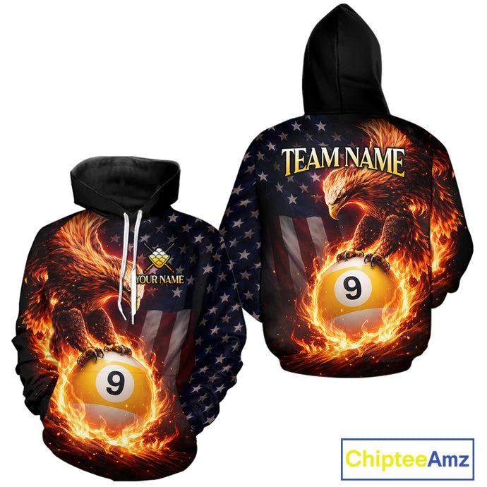 American Flag Flame 9 Ball Eagle Billiard Hoodie For Men And Women Custom 9 Ball Hoodie Team Jersey TDM5788