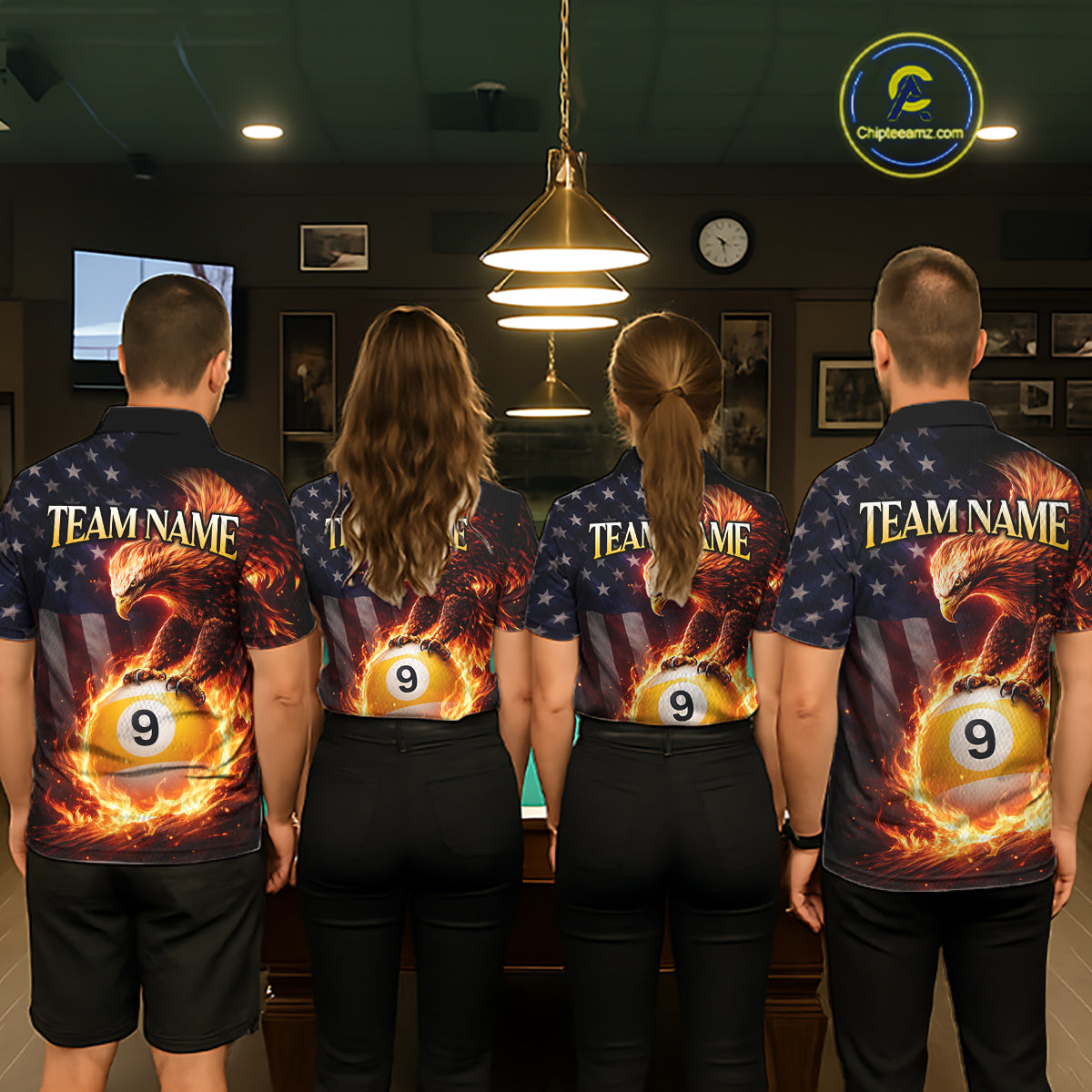 American Flag Flame 9 Ball Eagle Billiard Shirt For Men Custom Pool Team Shirt, Billiard Jersey TDM5788