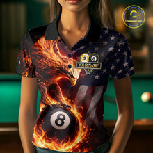 Load image into Gallery viewer, American Flag Flame 8 Ball &amp; 9 Ball Eagle Billiard Shirt For Women Custom Patriotic Pool Team Jersey TDM5789