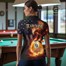 Load image into Gallery viewer, American Flag Flame 8 Ball &amp; 9 Ball Eagle Billiard Shirt For Women Custom Patriotic Pool Team Jersey TDM5789