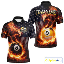 Load image into Gallery viewer, American Flag Flame 8 Ball &amp; 9 Ball Eagle Billiard Shirt For Men Custom Patriotic Pool Team Jersey TDM5789