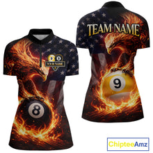 Load image into Gallery viewer, American Flag Flame 8 Ball &amp; 9 Ball Eagle Billiard Shirt For Women Custom Patriotic Pool Team Jersey TDM5789