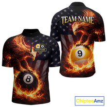 Load image into Gallery viewer, American Flag Flame 8 Ball &amp; 9 Ball Eagle Billiard Shirt For Men Custom Patriotic Pool Team Jersey TDM5789
