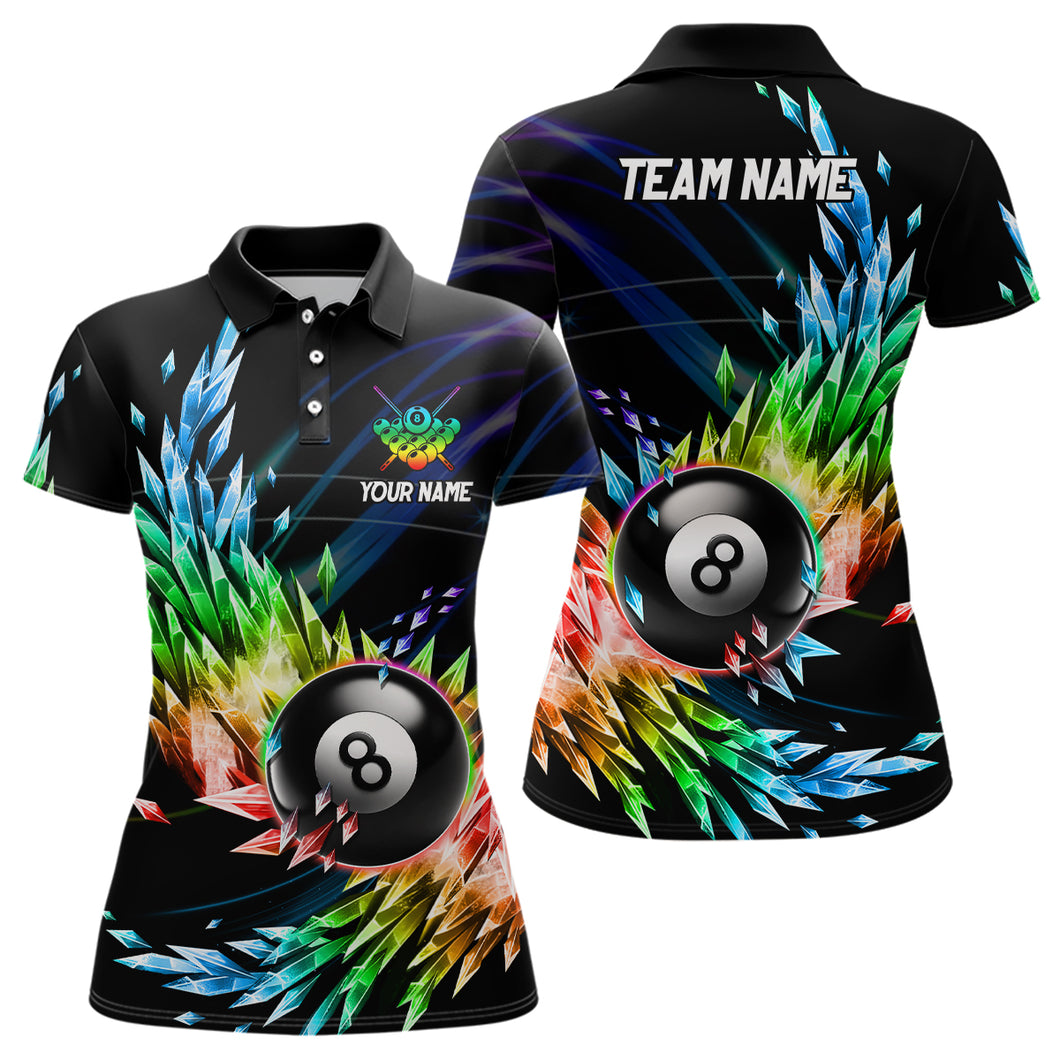 3D Colorful Frozen Ice Women Billiard Polo Shirts Personalized 8 Ball Pool Billiard Attire Jerseys TDM1120