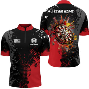 Personalized Paint Red 3D Dartboard Men Quarter-Zip Shirts Custom Darts Jerseys Attire TDM1498