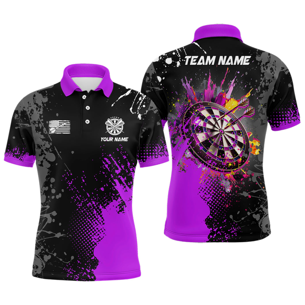 Personalized Paint Purple 3D Dartboard Men Darts Polo Shirts Custom Dart Jerseys Attire For Team TDM1499