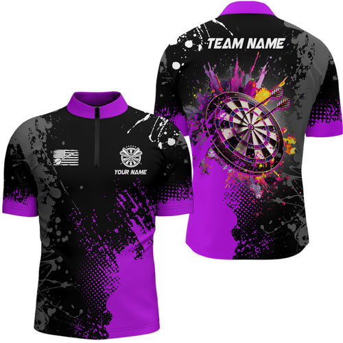 Personalized Paint Purple 3D Dartboard Men Quarter-Zip Shirts Custom Darts Jerseys Attire TDM1499