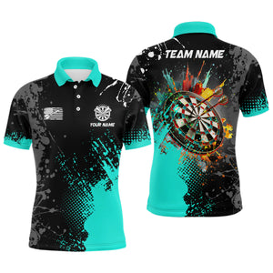 Personalized Paint Turquoise 3D Dartboard Men Darts Polo Shirts Custom Dart Jersey Attire For Team TDM1500