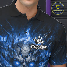 Load image into Gallery viewer, Personalized Blue Butterfly Skull Bowling Shirt For Men Custom Bowling Jersey Polo &amp; 1/4 Zip TDM6384