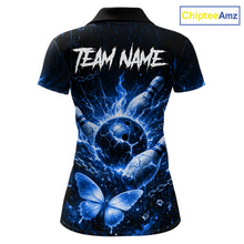 Load image into Gallery viewer, Personalized Blue Butterfly Skull Bowling Shirt For Women Custom Bowling Jersey Polo &amp; 1/4 Zip TDM6384
