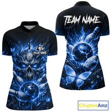 Load image into Gallery viewer, Personalized Blue Butterfly Skull Bowling Shirt For Women Custom Bowling Jersey Polo &amp; 1/4 Zip TDM6384