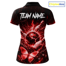 Load image into Gallery viewer, Personalized Red Butterfly Skull Bowling Shirt For Women Custom Bowling Jersey Polo &amp; 1/4 Zip TDM6385