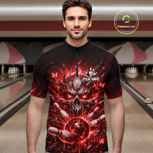 Load image into Gallery viewer, Personalized Red Butterfly Skull Bowling Shirt For Men Custom Bowling Jersey Polo &amp; 1/4 Zip TDM6385