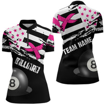 Load image into Gallery viewer, Customized Billiard Breast Cancer Flag Shirts For Women, Black And Pink Ribbon 8 Ball Billiard Jersey TDM2316