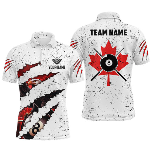 Custom Eagle Canada Flag White Grunge Billiard Shirts For Men, Patriotic Billiard Team Jerseys TDM2318
