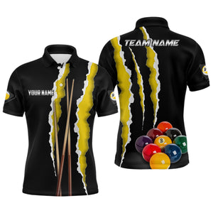 Personalized Yellow Black 9 Ball Pool 3D Printed Men Billiard Shirts, 9 Ball Billiard Team Jerseys TDM1856