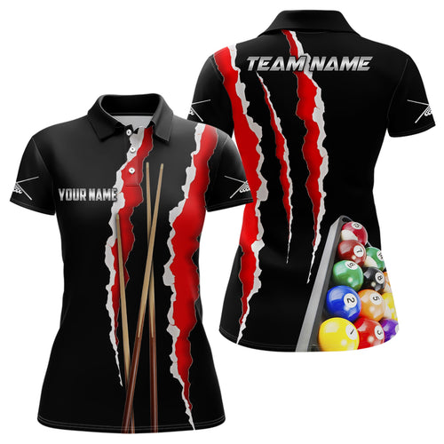 Personalized Billiard Cue Sport 3D Polo Shirts For Women, Custom Billiard Jerseys For Pool Player TDM0182