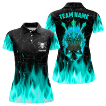 Load image into Gallery viewer, Fire Flame Skull Womens Darts Polo &amp; Quarter Zip Shirt Custom Scary Darts Team Jerseys | Turquoise TDM2552