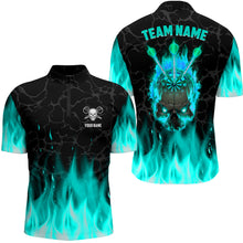 Load image into Gallery viewer, Fire Flame Skull Mens Darts Polo &amp; Quarter Zip Shirt Custom Scary Darts Team Jerseys | Turquoise TDM2552