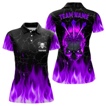 Load image into Gallery viewer, Fire Flame Skull Womens Darts Polo &amp; Quarter Zip Shirt Custom Scary Darts Team Jerseys | Purple TDM2553
