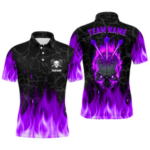 Load image into Gallery viewer, Fire Flame Skull Mens Darts Polo &amp; Quarter Zip Shirt Custom Scary Darts Team Jerseys | Purple TDM2553