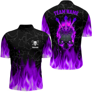 Fire Flame Skull Mens Darts Polo & Quarter Zip Shirt Custom Scary Darts Team Jerseys | Purple TDM2553