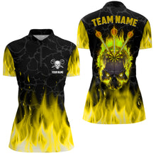 Load image into Gallery viewer, Fire Flame Skull Womens Darts Polo &amp; Quarter Zip Shirt Custom Scary Darts Team Jerseys | Yellow TDM2554