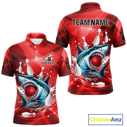Red Funny Shark Bowling Shirt For Men Custom Bowling Team Jerseys, Personalized Gift For Bowlers TDM7629