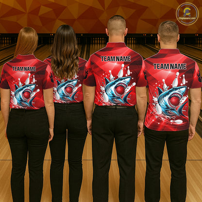 Red Funny Shark Bowling Shirt For Men Custom Bowling Team Jerseys, Personalized Gift For Bowlers TDM7629
