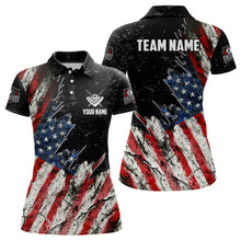 Load image into Gallery viewer, Personalized Grunge Retro American Flag Women Billiard Shirts Custom Patriotic US Billiard Jerseys TDM3291