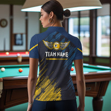 Load image into Gallery viewer, Personalized Blue Yellow 9 Ball Pool Wings Women&#39;s Billiard Shirts, 9 Ball Billiard Team Shirt Jersey TDM3776