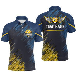 Personalized Blue Yellow 9 Ball Pool Wings Men's Billiard Shirts, 9 Ball Billiard Team Shirt Jersey TDM3776